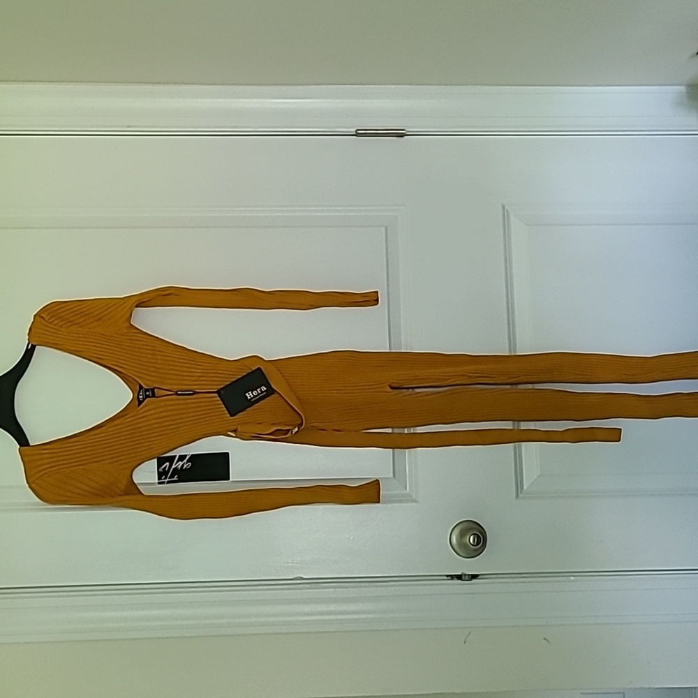Hera Collection Ripped Bodycon Jumpsuit, mustard yellow, small